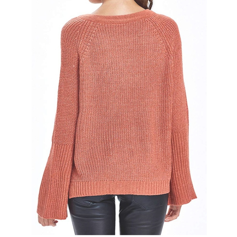 NWT Rust Lace Up Bell Sleeve Knit Sweater - Picture 2 of 6